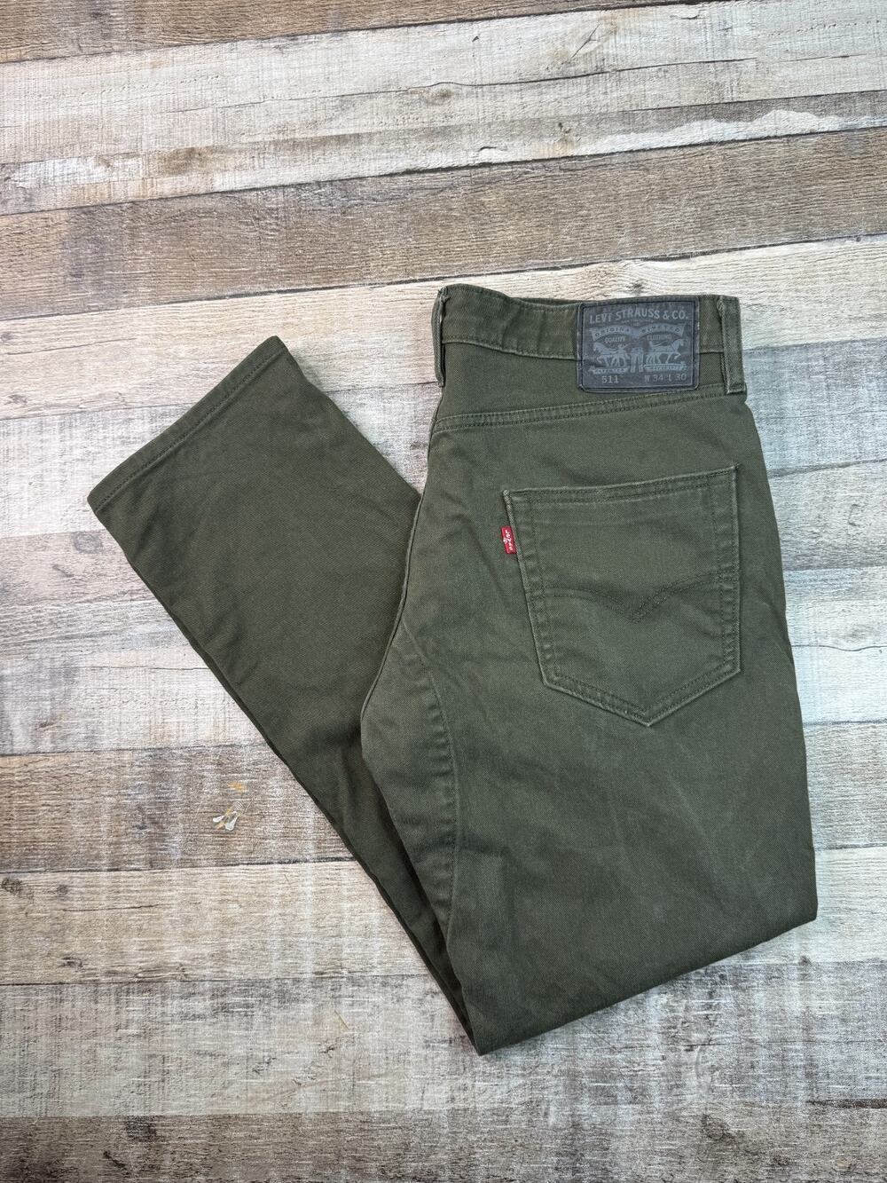 Levis 511 Commuter Jeans Mens 34x30 Green Stretch Denim City 3M Slim Fit Cycling
